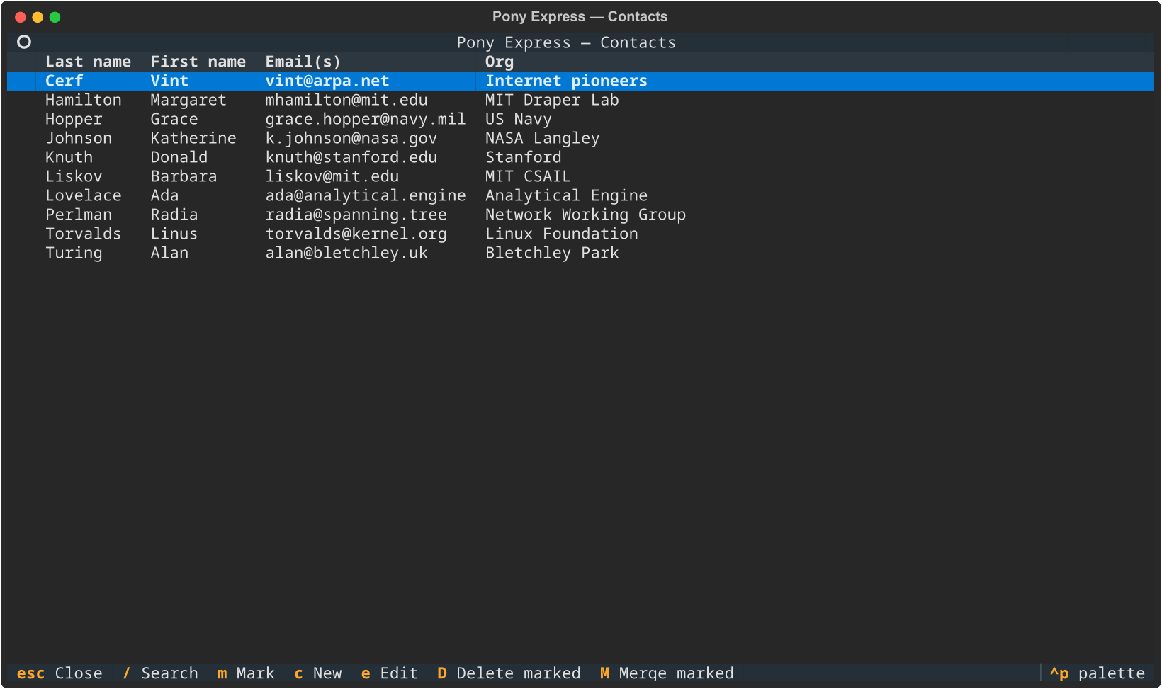 Contacts browser
